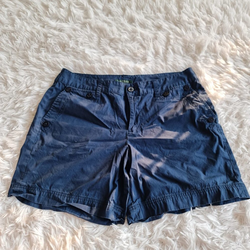 Lauren Ralph Lauren 100% Cotton Navy Blue Bermuda Shorts - Size 14 - Picture 8 of 8